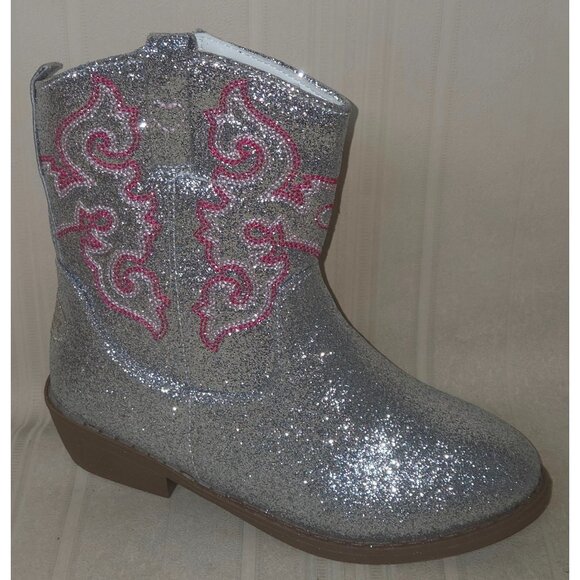 Cowboy Boots Silver Sparkle Glitter Youth Girl Size US 1 By Pawz NEW - Picture 3 of 5